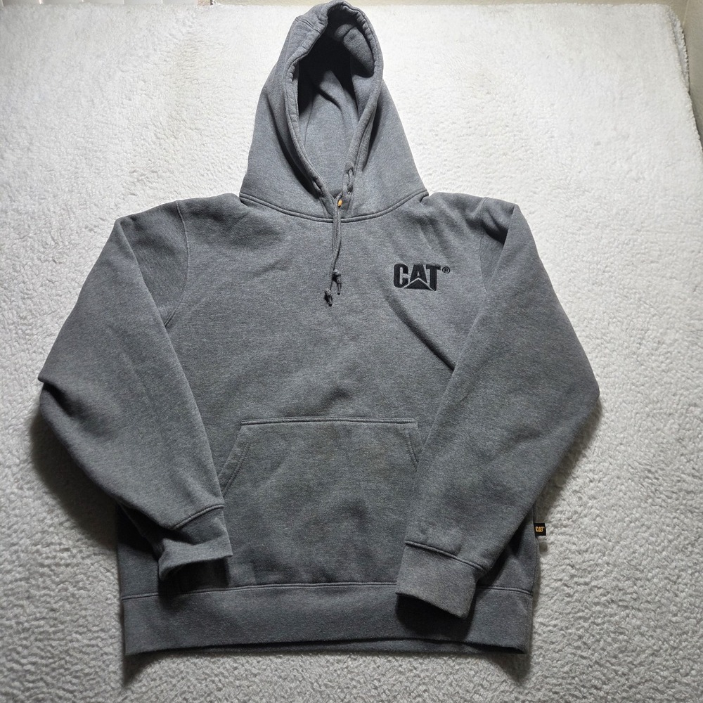 Caterpillar Mens Hoodie Sweatshirt  Grey Size Large Trademark CAT Logo